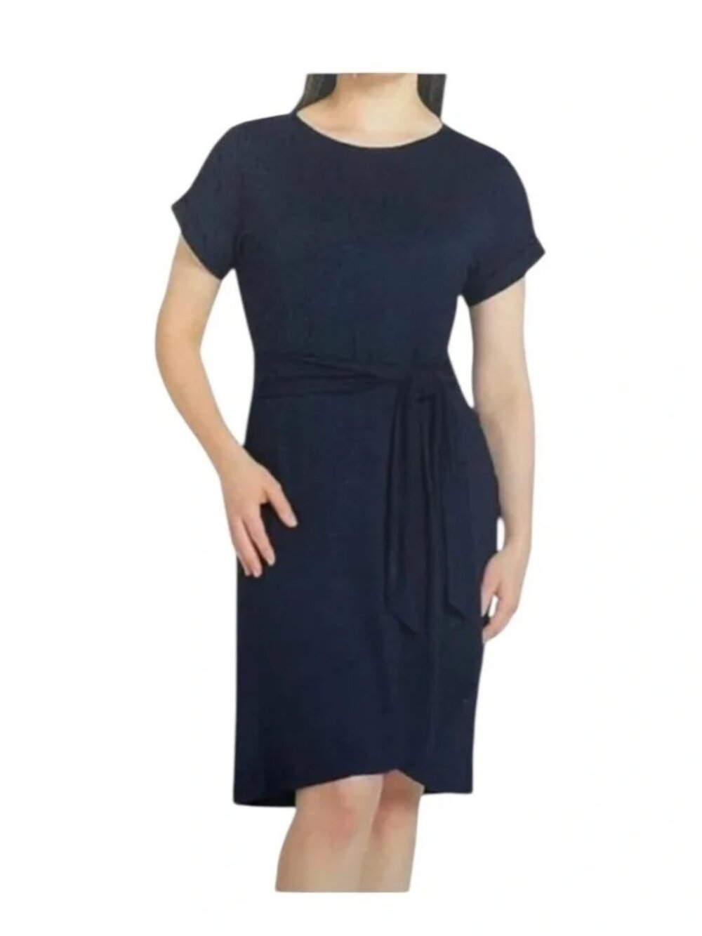 CHAPS Crewneck Knit Navy Blue Dress w/ tie waist XXL